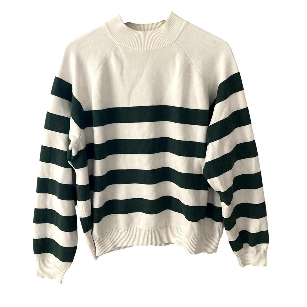 Frank and Oak Compact Mock Neck Sweater Dark Green Stripe XL